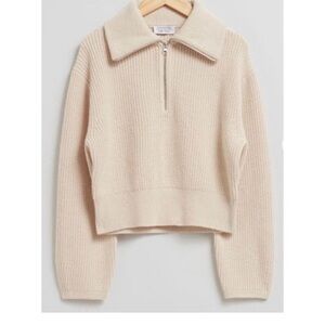& Other Stories Cream Ribbed Half-Zip Polo Sweater